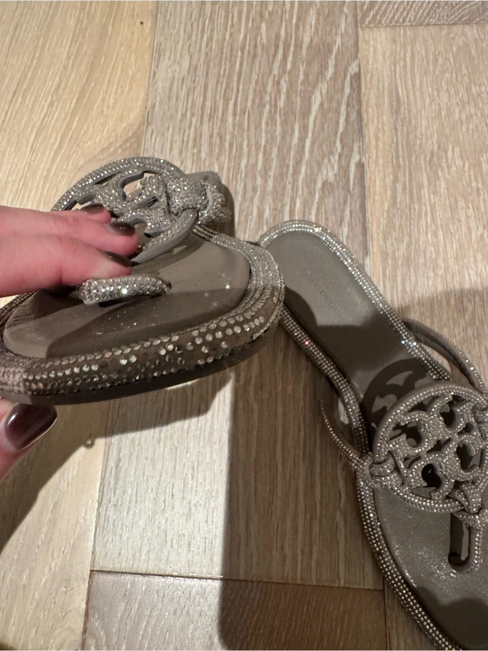 Tory Burch Taupe Metallic Miller Logo Thong Sandals